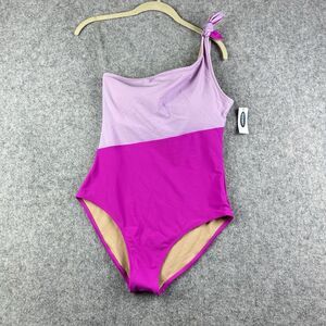 Old Navy One Shoulder One Piece Swimsuit Womens M Purple Pink Colorblock Tie NEW